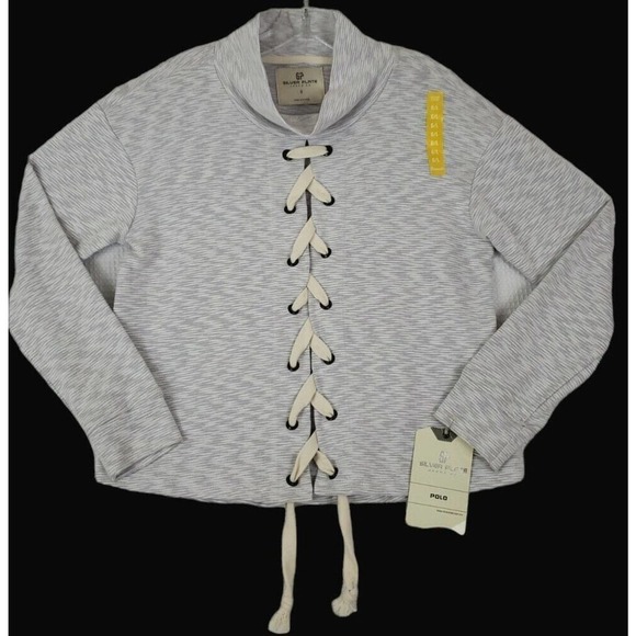 SP SILVER PLATE jeans Co. ~Size L~ White/Gray Striped Top Shirt Turtleneck NEW. - Picture 3 of 12